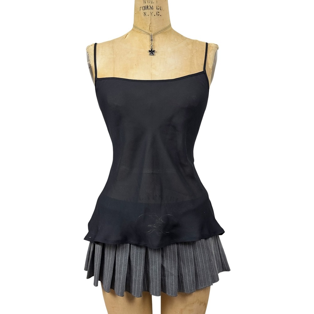 90s Black Sheer Cami Relaxed Flowy Flared Fit Dark Romantic Marks & Spencer Sz L
